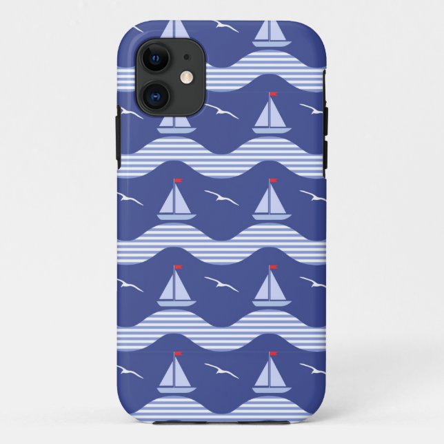 Coques Case-Mate iPhone Voiliers sur un motif rayé de mer (Dos)