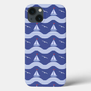 Coque Case-Mate iPhone Voiliers sur un motif rayé de mer