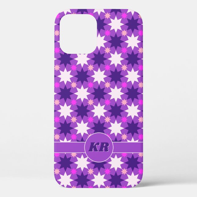 Coques Case-Mate iPhone Vos initiales sur étoiles répétées motif, violet (Verso)