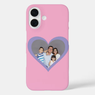 Coque Pour iPhone 16 Votre famille Photo Purple Heart Arrière - plan ro