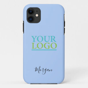 Case-Mate iPhone Case Votre logo/art/photo, nom en script noir, bleu pâl
