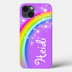 iPhone 13 Coque Votre nom 5 lettre arc-en-ciel violet