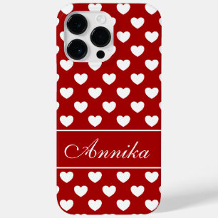 Coque Case-Mate iPhone Votre Nom, Coeurs Blancs Sur Rouge
