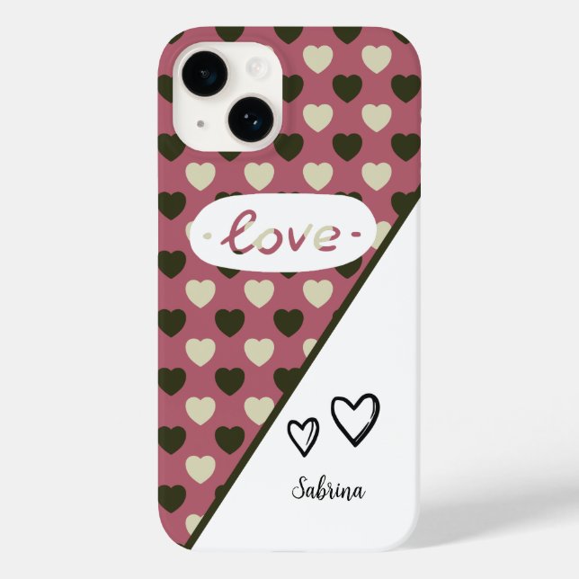 Coques Case-Mate iPhone Votre nom - Coeurs verts Amour Motif (Verso)
