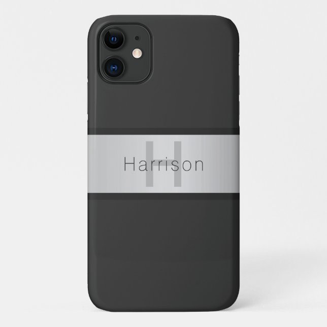 Coques Case-Mate iPhone Votre nom et monogramme | Gris et faux aspect arge (Dos)