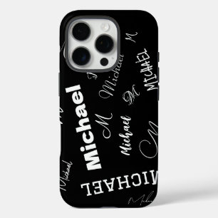 Coque iPhone 16 Pro Votre nom et monogramme motif personnalisé noir