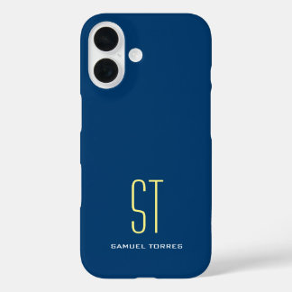 Coque Pour iPhone 16 Votre nom moderne clair simple bleu jaune monogram