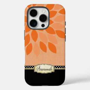Coque iPhone 16 Pro Votre nom ou citation Coral Orange Black Gold