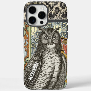 Coque iPhone 16 Pro Max Votre nom ou citation Owl Trendy Floral Damask