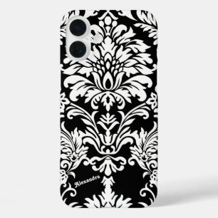 Coque Pour iPhone 16 Plus Votre nom ou devis Black Damask