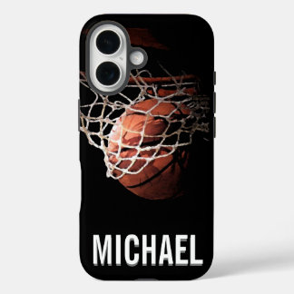 Coque Pour iPhone 16 Votre nom personnalisable Basketball Artwork