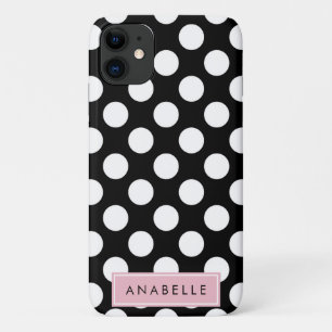 Case-Mate iPhone Case Votre nom - Pois, points - Rose noir blanc