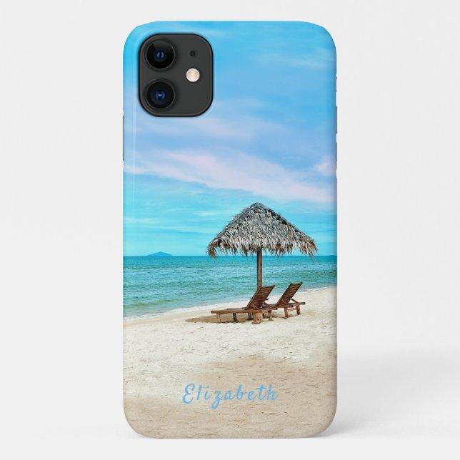 Coques Case-Mate iPhone Votre nom Scène de plage de sable tropical (Dos)