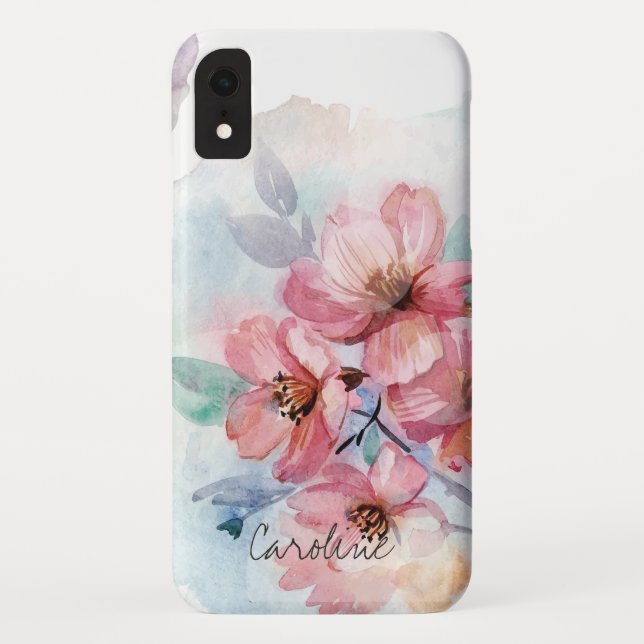 Coques Case-Mate iPhone Votre nom sur les fleurs de printemps d'aquarelle (Dos)