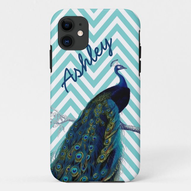 Coques Case-Mate iPhone Votre paon nommé de cru de Chevron d'Aqua (Dos)