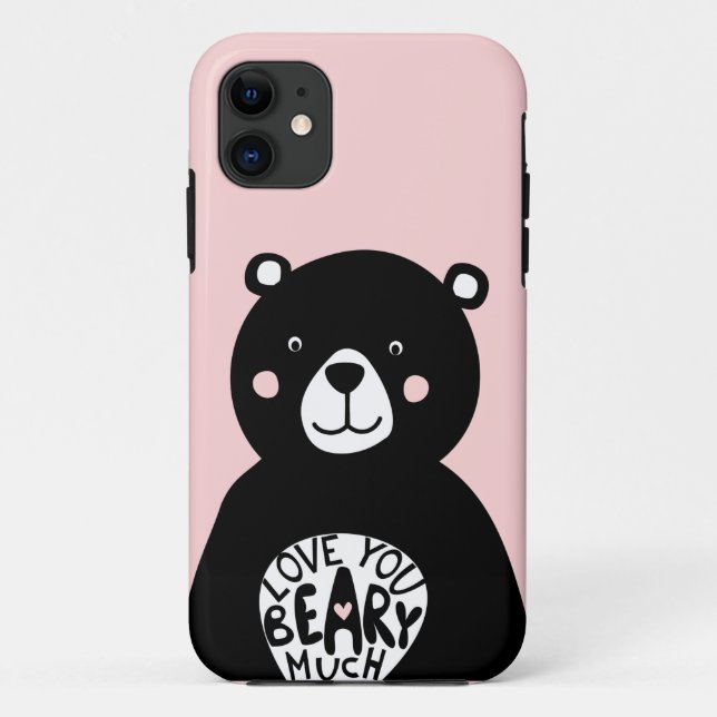 Coques Case-Mate iPhone Vous aimez Beary Much Ours Scandinave Rose Noir (Dos)