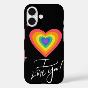 Coque Pour iPhone 16 Vous aimez et coeur arc-en-ciel