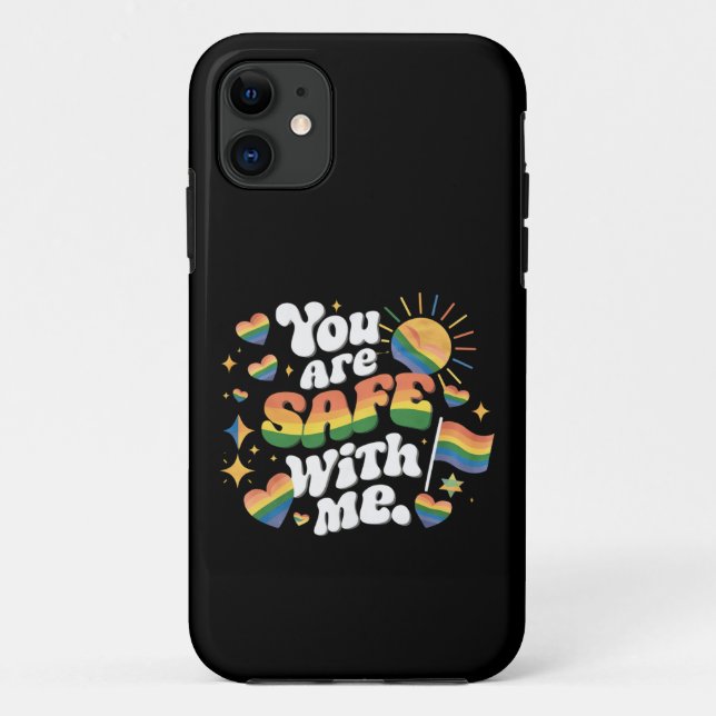 Coques Case-Mate iPhone Vous êtes en sécurité avec moi LGBT Rainbow Gay (Dos)