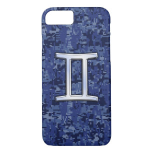 Coque iPhone 8/7 Voyage Gemini : Camouflage numérique bleu marine