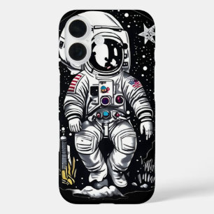 Coque Pour iPhone 16 Voyager cosmique : Astronaute rétro