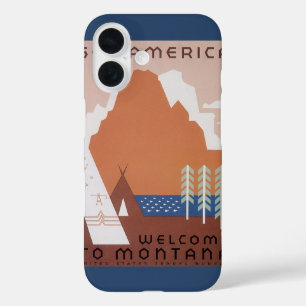 Coques iPhone 16 Voyez l'Amérique Bienvenue au Montana, Voyage Vint