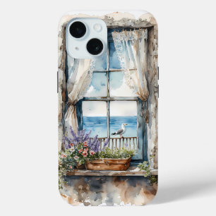 Coque Case-Mate iPhone Vue de fenêtre en bord de mer Scène côtière à l'aq