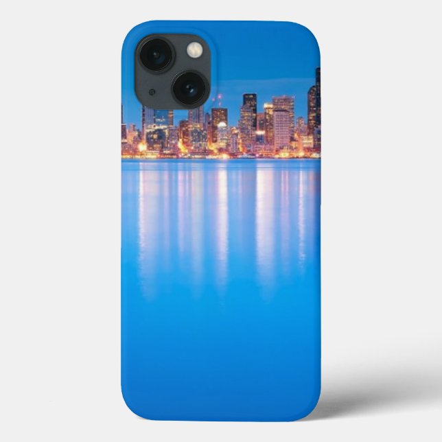 Coques Case-Mate iPhone Vue de l'heure bleue sur le centre-ville de Seattl (Verso)
