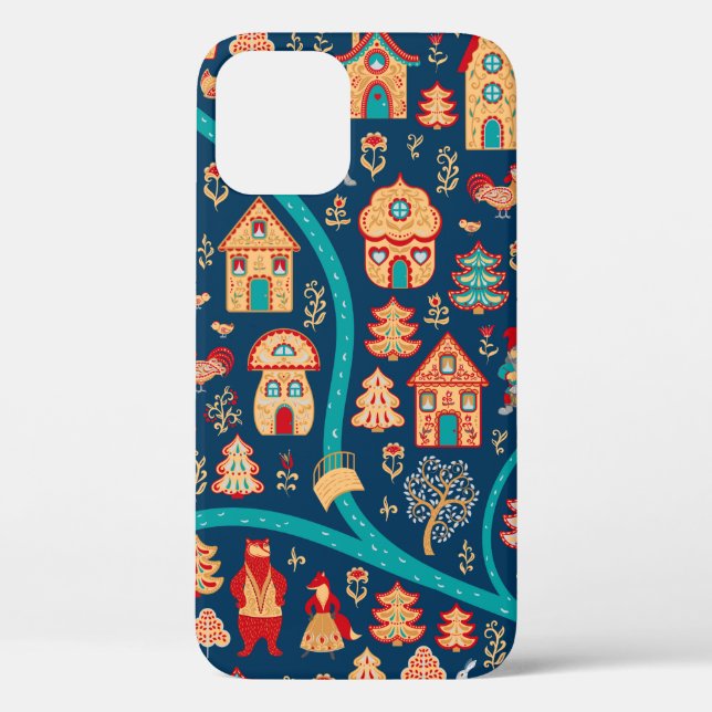 Coques Case-Mate iPhone Vue de l'oiseau. Maisons, forêt, nains, ours, rena (Verso)