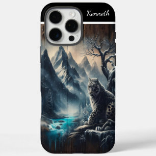 Coque iPhone 16 Pro Max Vue sur la montagne du léopard des neiges