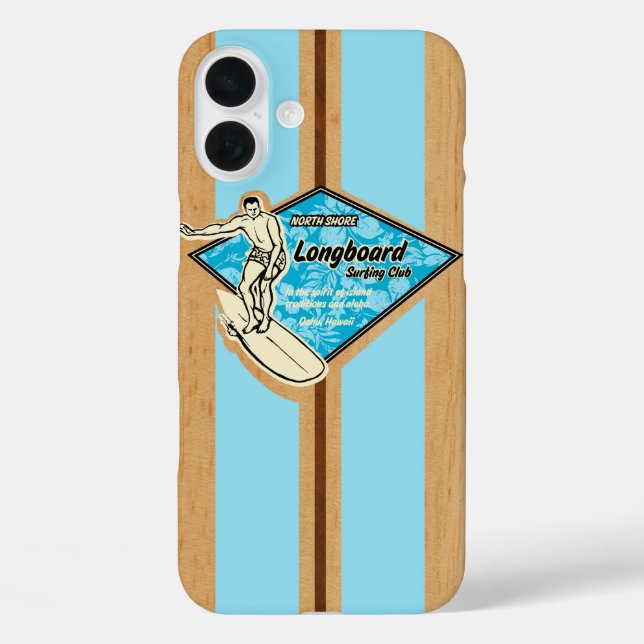 Coques Case-Mate iPhone Waimea Surfboard Hawaiian Faux Wood Aqua (Verso)