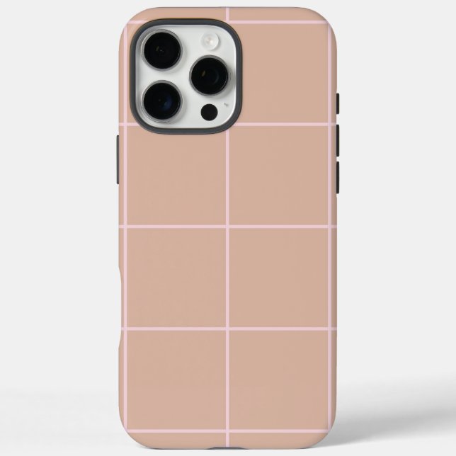 Coques Case-Mate iPhone Warm Beige Grid Pattern Minimal Soft Check Design (Verso)