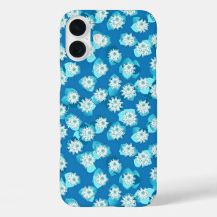 Coques iPhone 16 Plus Water Lily motif, turquoise, bleu et blanc