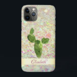 Case-Mate iPhone Case Watercolor Cactus, Parties scintillant Bokeh - Per<br><div class="desc">Cactus aquarelle et confetti d'or sur l'arrière - plan de la bibliothèque glittery et votre nom.</div>