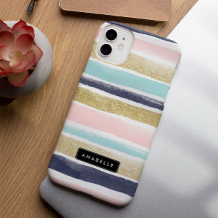 Coque iPhone 15 Pro Max Watercolor et Faux Glitter Stripes