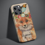 Coque Case-Mate iPhone Watercolor Fox Floral Collage Nom personnalisé<br><div class="desc">Watercolor Fox Floral Collage Nom personnalisé Smart Phone Boîtes dispose d'un tableau moderne d'aquarelle d'un renard portant une couronne florale avec un oiseau sur la tête. Personnalisez avec votre nom personnalisé en modifiant le texte dans la zone de texte fournie. Cadeaux parfaits pour Noël, fêtes, anniversaire, fête des mères, meilleurs...</div>