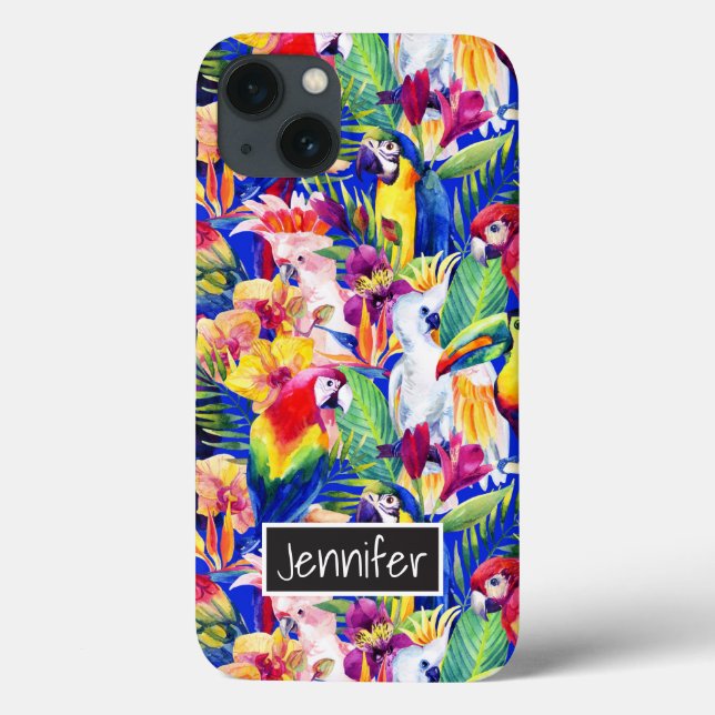 Coques Case-Mate iPhone Watercolor Parrots | Add Your Name (Verso)