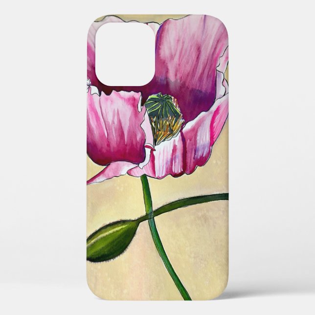 Coques Case-Mate iPhone Watercolor pink poppy art flower (Verso)