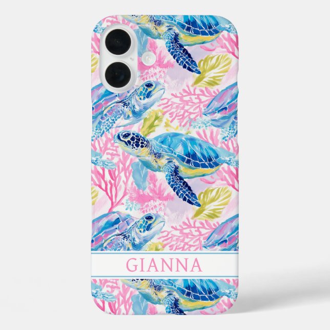 Coques Case-Mate iPhone Watercolor Sea Turtles Monogrammed (Verso)