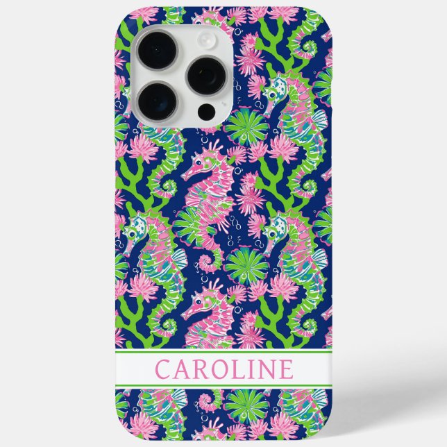 Coques Case-Mate iPhone Watercolor Seahorses Monogrammed  (Verso)