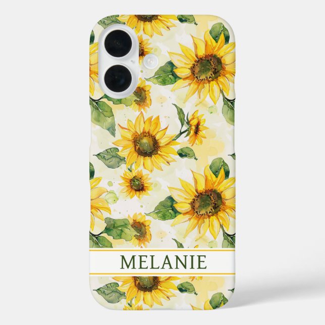 Coques Case-Mate iPhone Watercolor Sunflowers Monogrammed (Verso)