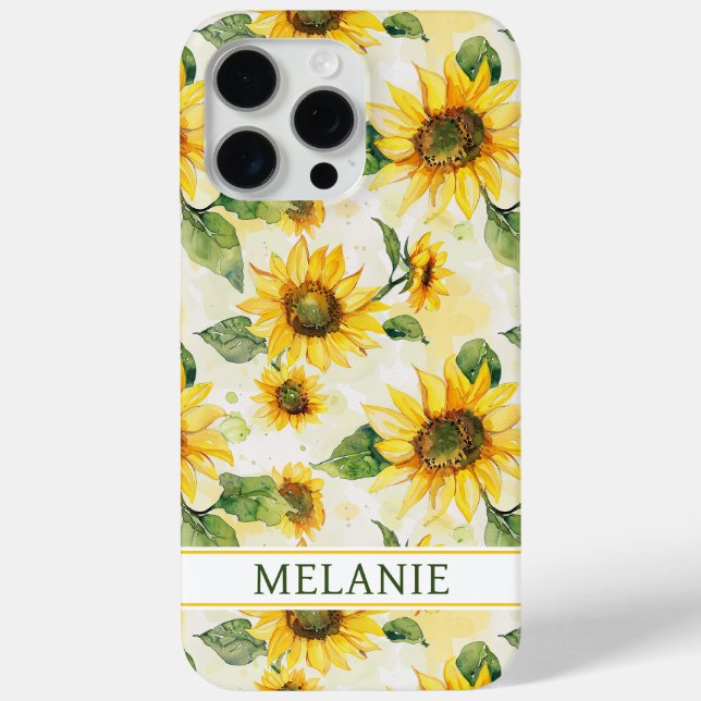 Coques Case-Mate iPhone Watercolor Sunflowers Monogrammed (Verso)