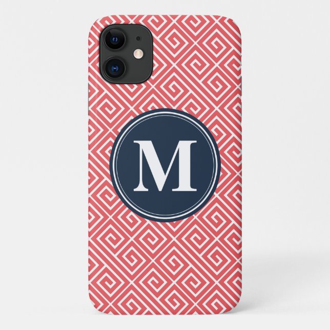 Coques Case-Mate iPhone Watermelon rose grec clé Motif marine Monogramme (Dos)