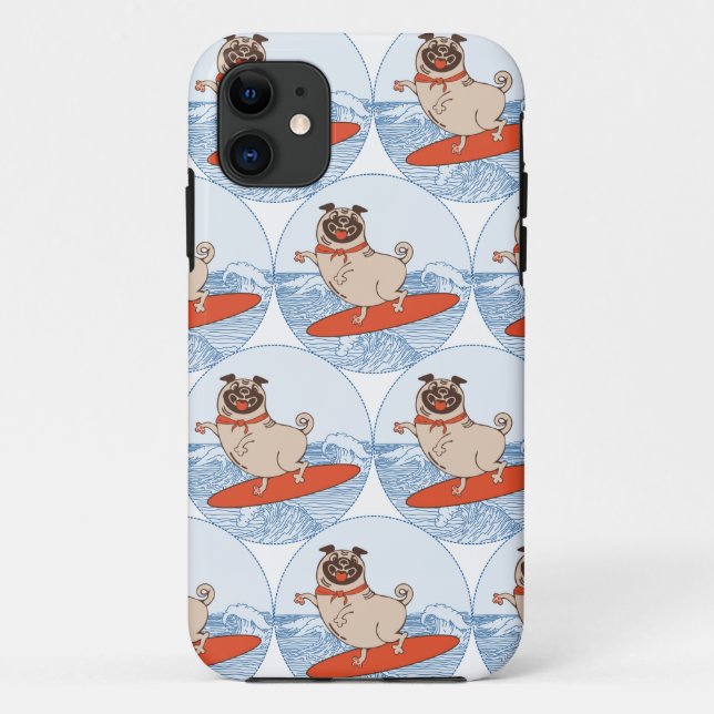 Coques Case-Mate iPhone Wave riding happy pug dog on surfboard  scarf band (Dos)