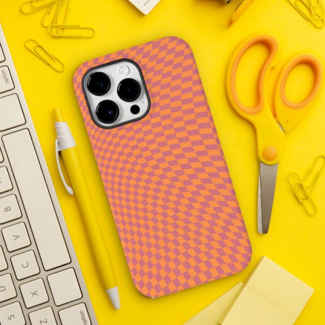 Coques Case-Mate iPhone Wavy À damiers Orange Blush Matte Warped Aesthétiq (Créateur téléchargé)