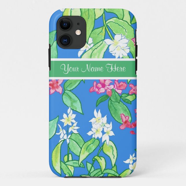 Coques Case-Mate iPhone Weigela, Philadelphus sur le bleu, fleurs du print (Dos)