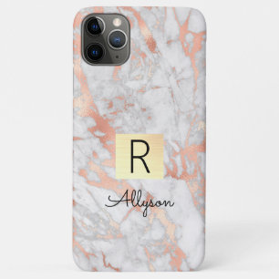 Case-Mate iPhone Case Wh & Rose Gold Marble boîte or, nom & Monogram iP