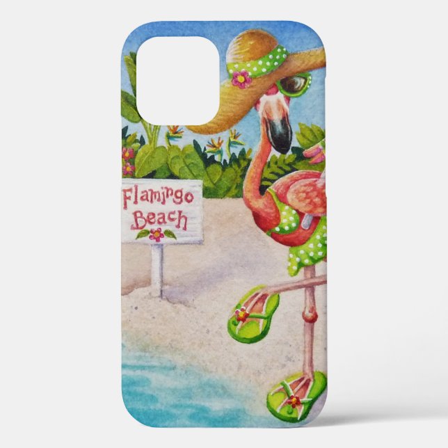 Coques Case-Mate iPhone Whimsical Beach Babe Flamant rose No. 2 Aquarelle  (Verso)