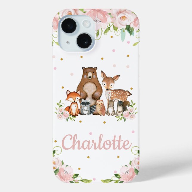 Coques Case-Mate iPhone Whimsical Cute Bois Animaux Rose Blush Floral (Verso)
