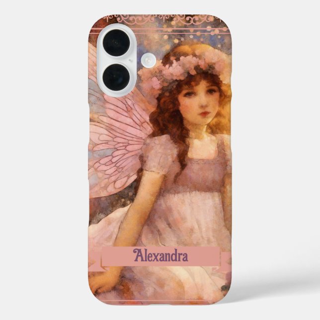 Coques Case-Mate iPhone Whimsical Fairy in Dreamy Pink Floral Garden (Verso)