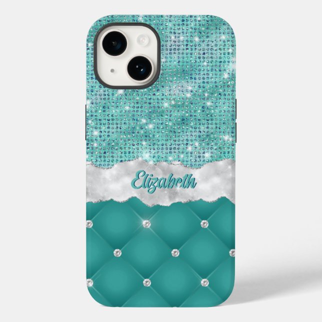 Coques Case-Mate iPhone Whimsical Faux Turquoise Parties scintillant Turqu (Verso)